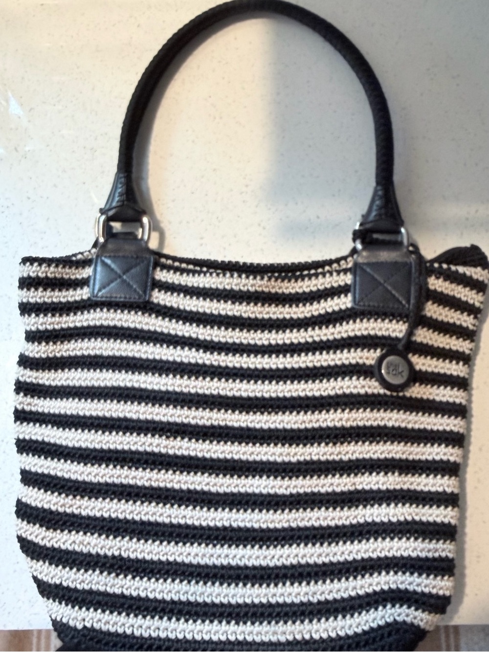 The Sak Black & White Striped Crochet Shoulder Bag